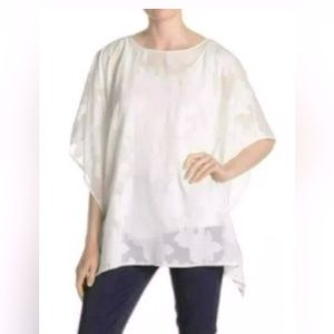 DKNY Floral Poncho/Blouse Crew Neck. White. XS (loose fit). NWOT.